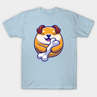 Cute Dog Holding Bone Cartoon T-Shirt